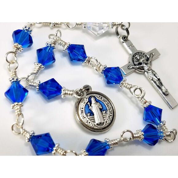St. Benedict Blue Handmade One Decade Rosary - Picture 2 of 10